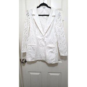 Charo Ruiz IBIZA White Eyelet Lace Cotton Jacket Blazer Women's Size M
